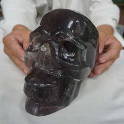 9.48LB 7" Natural Fluorite Quartz Crystal Skulls Carving Head Sculpture Healing