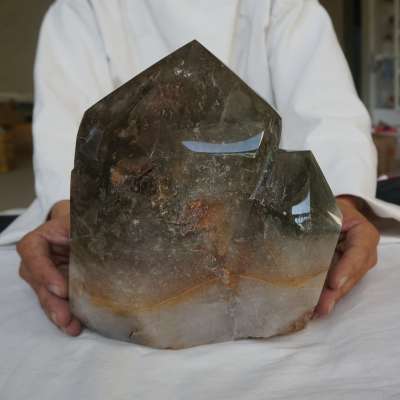 19.44LB Natural Phantom Ghost Clear Quartz Crystal Point Tower Healing