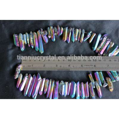 100 Pieces Rainbow Quartz Crystal Point Titanium Coating Crystal Pendant Necklace