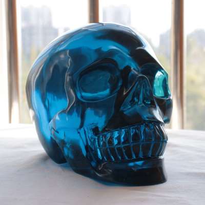 8.79LB 7.2" Natural Blue Obsidian Crystal Skulls Carving Head Sculpture Healing Volcanic glaze