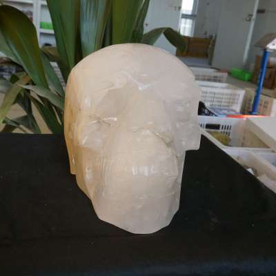 69.82LB 14.5" Natural White Clear Crystal Skull Carving Head Sculpture Healing, Great Collection.