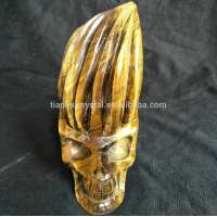 Natural Tiger Eye Quartz Crystal Indian Chief Cacique Skull Carved Healing