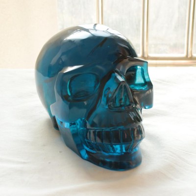 14.13LB 9" Natural Blue Obsidian Crystal Skulls Carving Head Sculpture Healing