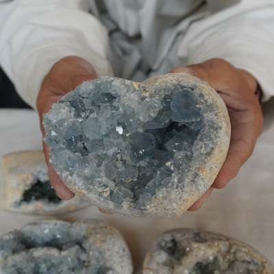 10.21LB Natural Baby Blue Celestite Quartz Crystal Geode Cluster Points Brazil